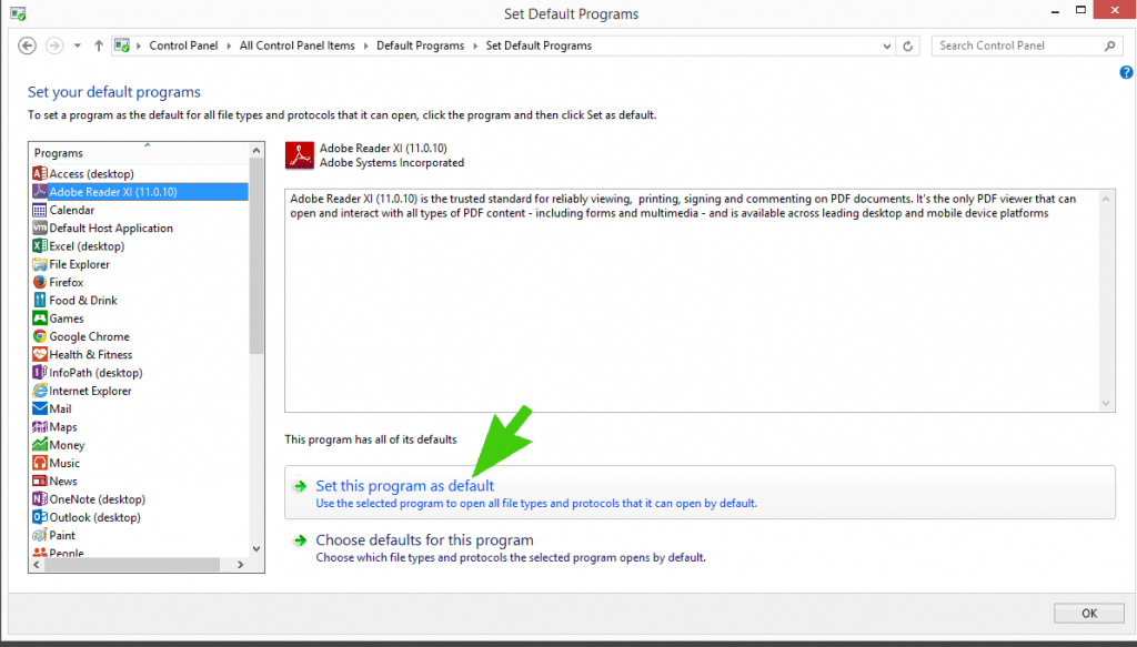 set acrobat reader as the default to open pdfs automatically