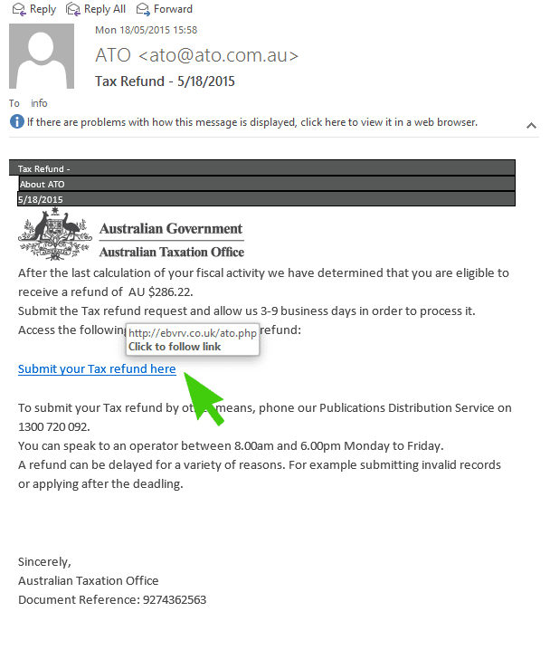 Australian Tax Office (ATO) scam email 18/05/15 | 4iT