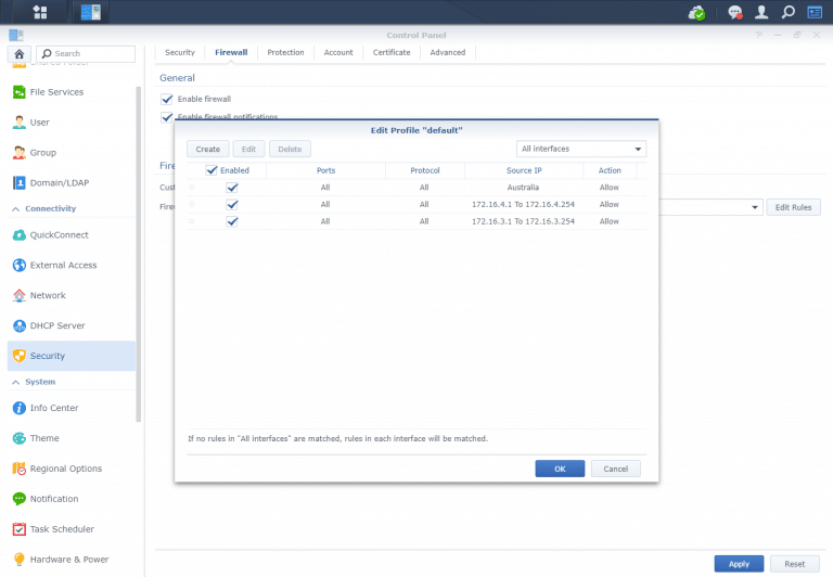 Synology Firewall Rules