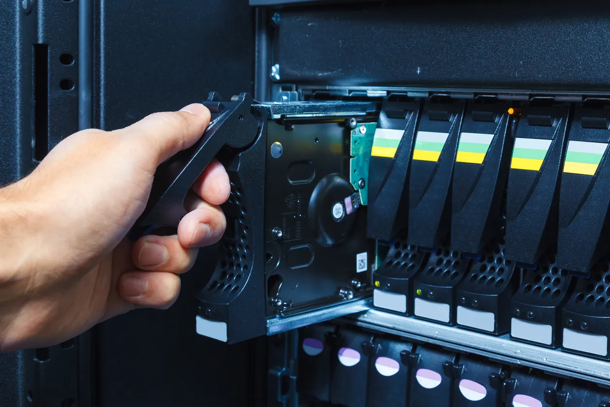 Server, local backup drive and cloud storage representing the 3-2-1 backup rule