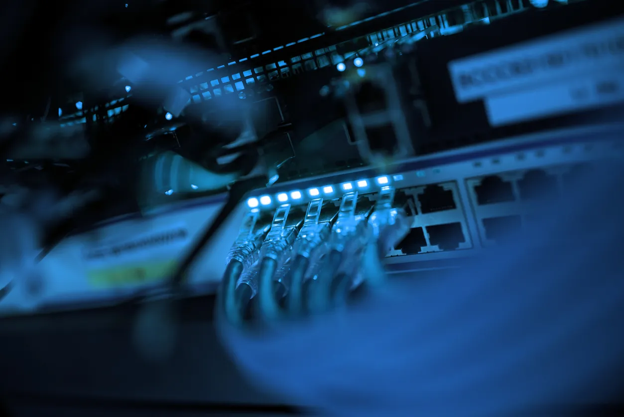 Network security appliance and server hardware in a Sydney business comms cabinet