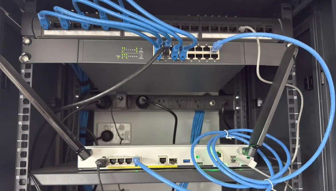 Network monitoring dashboard and managed network equipment in a Sydney server rack