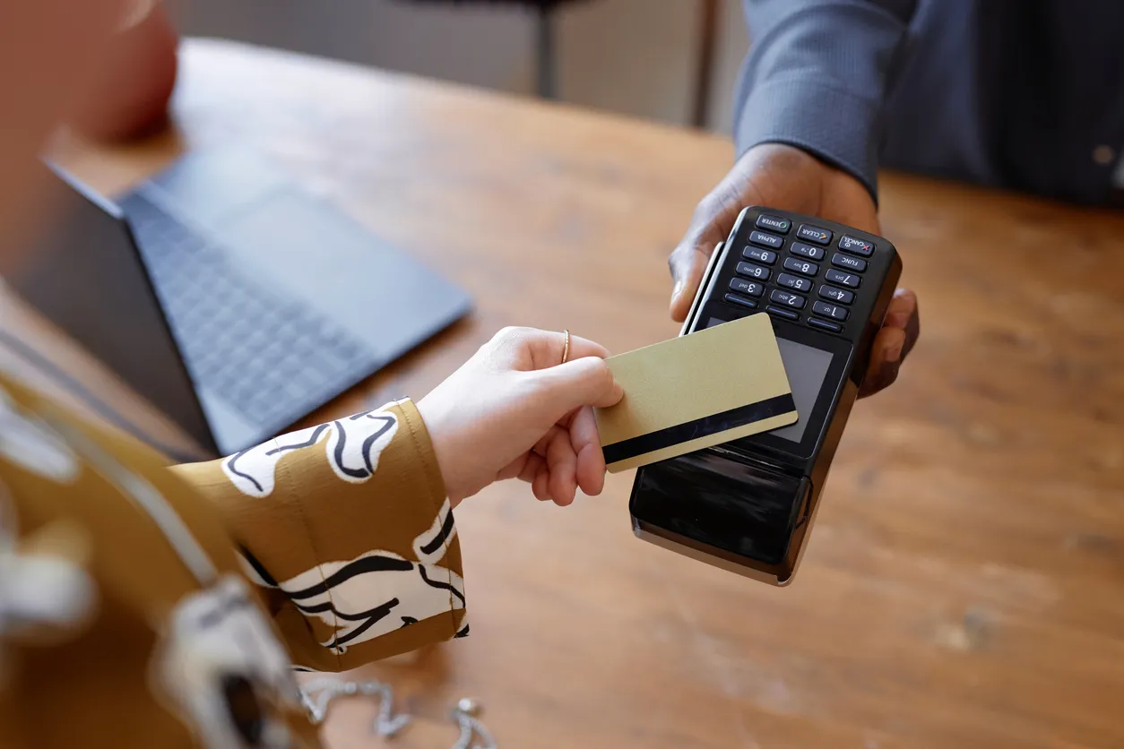 Card payment terminal on a retail counter