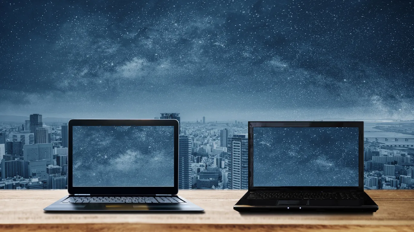 Two laptops side by side on a Sydney office desk representing cloud desktop options