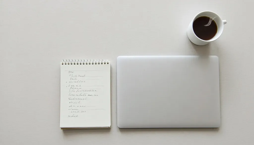 Office desk with a laptop and notebook showing a short AI adoption plan for a small business