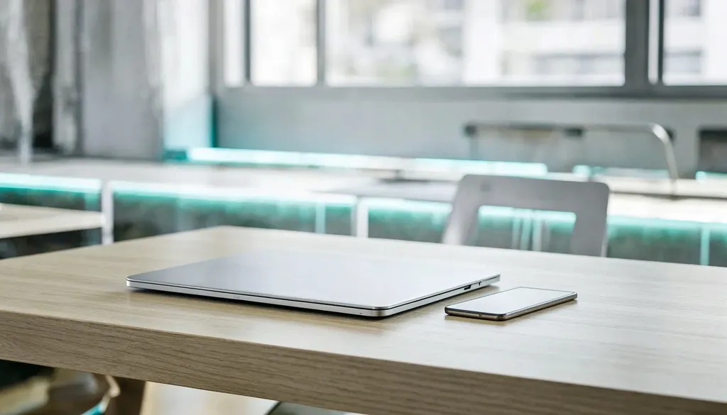 Aluminium laptop and smartphone on a modern creative workspace desk